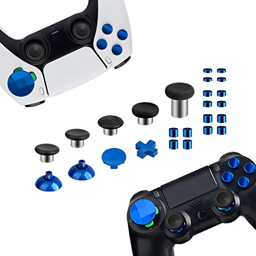 Magnetic Metal Buttons Accessories for PS4 PS5 Controller, Adjustable Height Thumbticks Replacement Parts for PS4 & PS5 controller,Includes Joysticks,Actinon Buttons & Dpad(Blue)