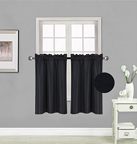 Elegant Home 2 Short Panels Tiers Small Window Treatment Curtain Blackout 28' W X 36' L Each for Kitchen Bathroom # R5 (Black)