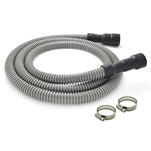 Universal Dishwasher Drain Hose - 6 Ft Discharge Hose - Corrugated and Flexible Dishwasher Hose Drain Replacement with Clamp