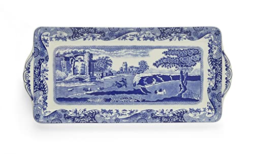 Spode Blue Italian Sandwich Tray | Serving Platter for Tea Sandwiches, Desserts, and Appetizers | Porcelain | Measures 13-Inches | Dishwasher Safe (Blue/White)