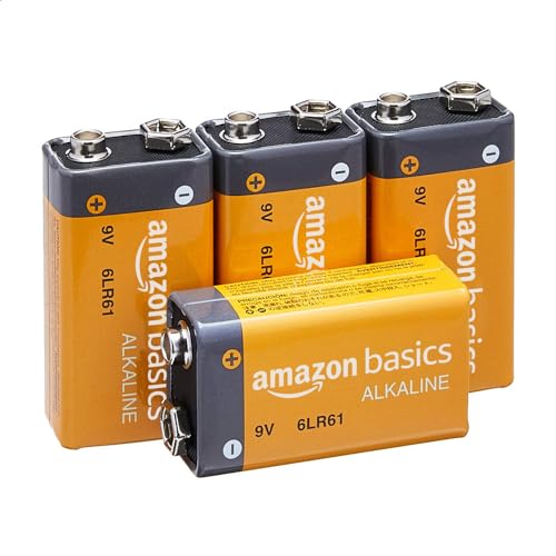 Amazon Basics 4-Pack 9 Volt Alkaline Everyday Batteries, 5-Year Shelf Life