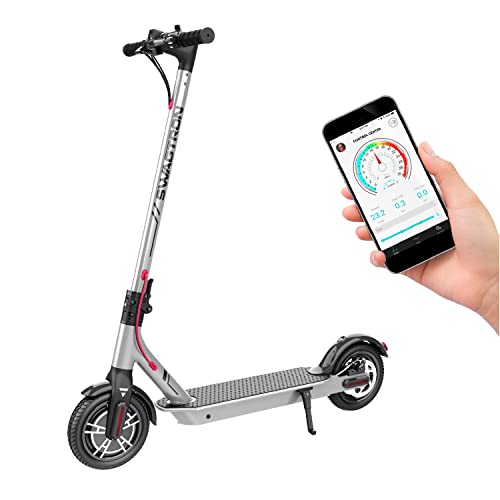 Swagtron SG-5 Swagger 5 Boost Commuter App-Enabled Electric Scooter with Upgraded 300W Motor and 1-Click Quick Folding, Silver