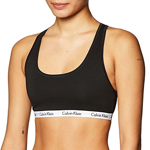 Calvin Klein Women’s Carousel Logo Cotton Stretch Bralette Non-Wired and Non paded, Black, Medium