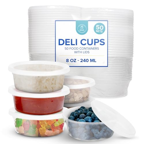 8 oz Plastic Containers with Lids (50 sets) - Food Storage Containers - Leakproof and Microwave Safe - Great for Slime, Party Supplies, Meal Prep & Portion Control - BPA Free 8oz Jars with Lids