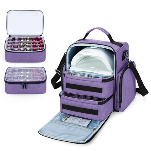 BAFASO Nail Polish Organizer Holds 48 Bottles (15ml - 0.5 fl.oz) and a Nail Lamp, Large Nail Polish Case with 2 Removable Pouches and Multiple Storage Sections (Patented Design), Purple