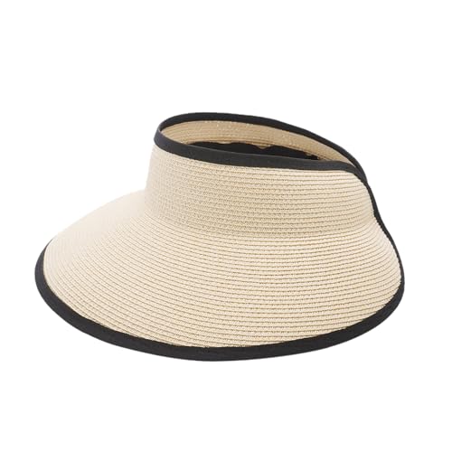 Joywant Sun Visor Hats for Women, Women's Summer Ponytail Foldable Straw Beach Hat with UPF 50+ Beige
