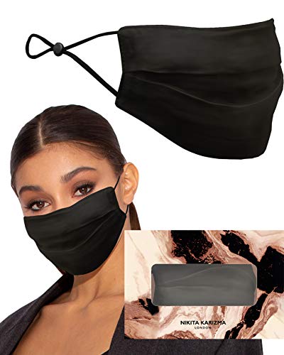 KARIZMA Beverly Hills Silk Face Mask. Black Fashionable Designer Face Mask for Women. Washable Fabric Face Mask Reusable Facemask. 19 Momme Mulberry Silk Mask - Luxury Fashion Masks for Women