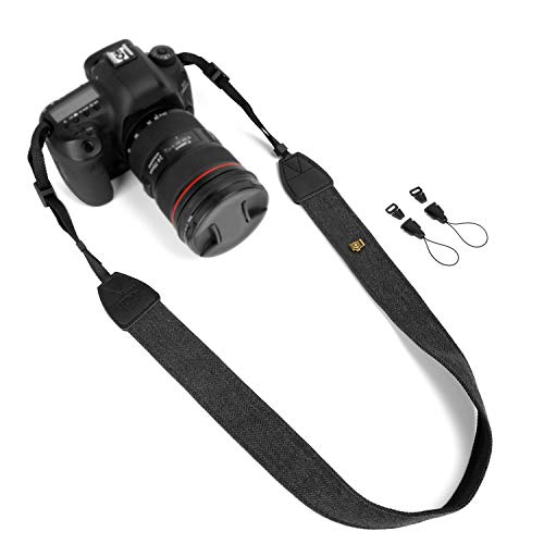 WANBY Camera Strap Black Canvas Neck Shoulder Strap with Quick Release Buckles for DSLR SLR