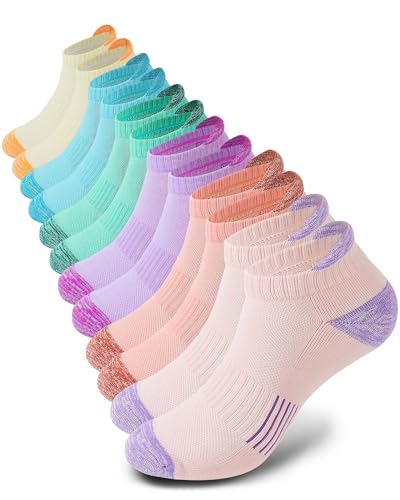 Gpooy Athletic Ankle Socks for Women Cushioned Low Cut Running Sports Socks (6 Pairs) Colorful 6-8