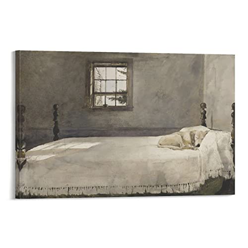 Andrew Wyeth Paintings Dog on Bed Wall Art Picture Painting Poster Canvas Print Posters Artworks Bedroom Living Room Decor 16x24inch(40x60cm)