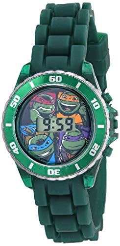 Ninja Turtles Kids' Digital Watch with Green Bezel, LED Lights, Green Strap - With Ninja Turtles on Dial, Safe for Children