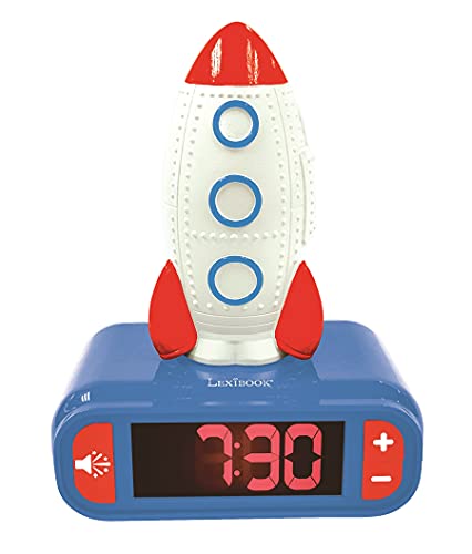 Lexibook - Rocket Digital Alarm Clock for Kids with Night Light Snooze, Childrens Clock, Luminous Rocket, Blue Colour - RL800SPC