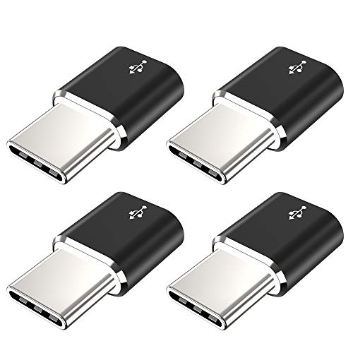 JXMOX USB Type C Adapter (4-Pack), Micro USB Female to USB C Male Fast Charging Connector for Samsung Galaxy S20 S10 S9 S8 Plus,Note 9 8,A10 A20 A51,LG V35 V30 G7 G6,USB C Charger (Black)