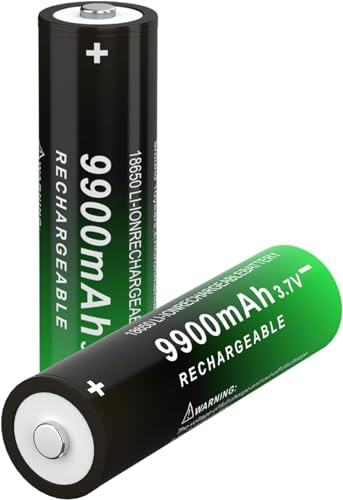 Generic 2 Pack 3.7 Volt 18650 Rechargeable Battery 9900mAh Battery Button Top Li-ion Battery for Flashlight, Headlamp