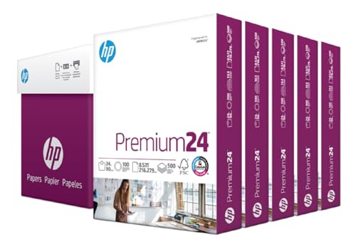 HP Printer Paper | 8.5 x 11 Paper | Premium 24 lb | 5 Ream Case - 2500 Sheets | 100 Bright | Made in USA - FSC Certified | 115300C