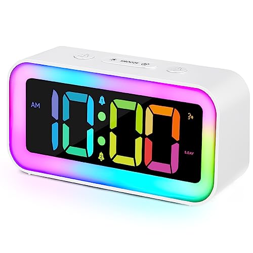 Cadmos Loud Alarm Clock for Bedrooms with Dynamic RGB Night Light,Heavy Sleepers Adults,Dual Alarm,Dimmer,USB Charger,Small Bedside Digital Clock with Led Display for Kids,Teens,Seniors (White)