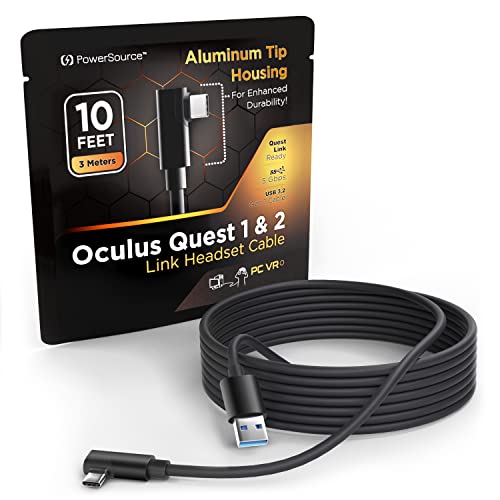 PowerSource 10ft Long Oculus Quest 1 & 2 Link Cable for High Speed Data Transfer & Charging, USB 3.2 Gen 1 for Gaming Laptops & PCs, Aluminum Shell, Provides Maximum Data Transfer Rates for Oculus