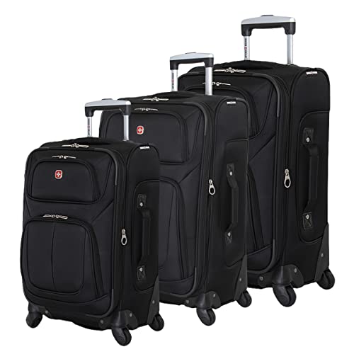 SwissGear Sion Softside Expandable Roller Luggage, Black, 3-Piece Set (21/25/29)