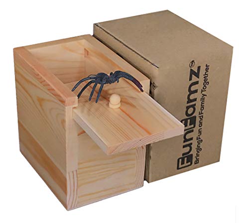 FunFamz The Original Spider Prank Box- Funny Wooden Box Toy Spider Prank, Hilarious Christmas, April Fool, or Birthday Surprise Toy and Gag Gift Practical Joke Bromas Kit