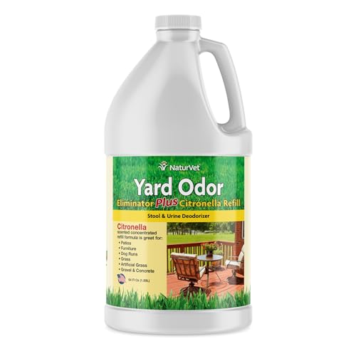 NaturVet – Yard Odor Eliminator Plus Citronella Spray – Eliminate Stool and Urine Odors from Lawn and Yard – Designed for Use on Grass, Patios, Gravel, Concrete & More – 64oz Refill (No Hose Nozzle)