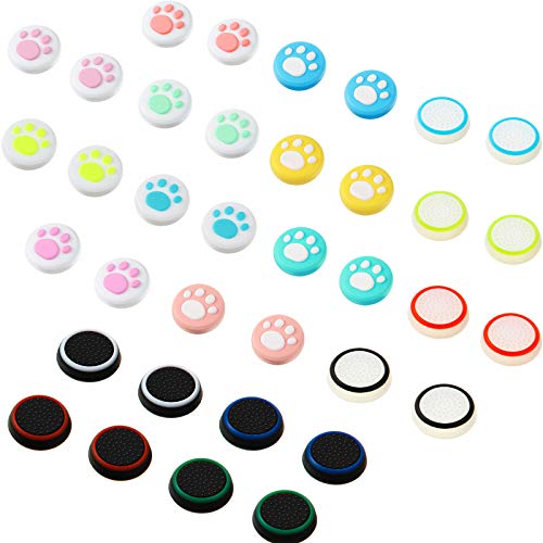 Sumind 36 Pieces Cute Cat Paw Replacement Thumb Grips Caps Cover Silicone Luminous Analog Controller Joystick Thumb Stick Cap Compatible with PS5 PS4 PS3 PS2 Xbox 360 Xbox One Controllers