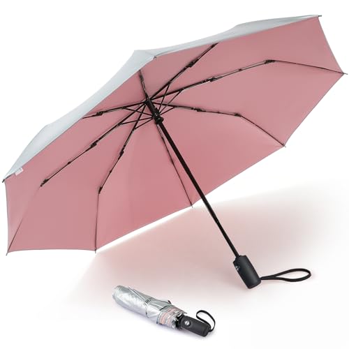 G4Free UPF 50+ UV Protection Large Travel Umbrella 46 Inch Auto Open Close Windproof Sun Blocking Umbrella (Pink)