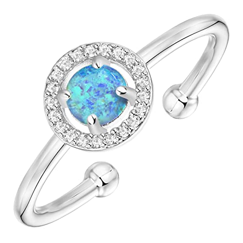 PAVOI 14K White Gold Plated Blue Opal Ring, Adjustable | Gold Rings for Women