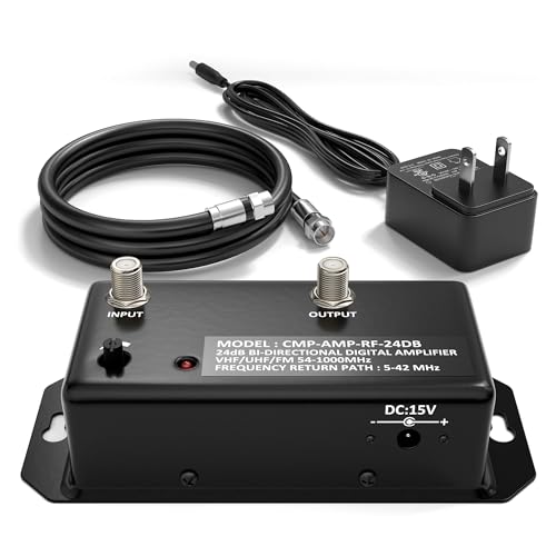 THE CIMPLE CO Antenna Amplifier, Digital TV Signal Booster, Adjustable Gain, 24 dB Distribution, NTSC, ATSC, FM, UHF, VHF, 1000 MHz, Includes RG6 Coaxial Cable