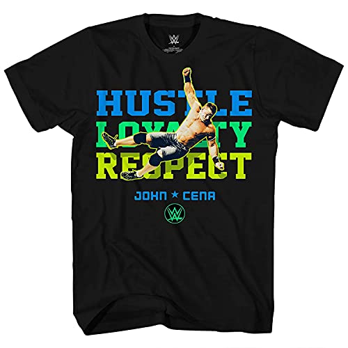 WWE Boys John Cena Shirt - Hustle, Loyalty & Respect Superstar Tee - World Wrestling Champion T-Shirt (Black, Small)