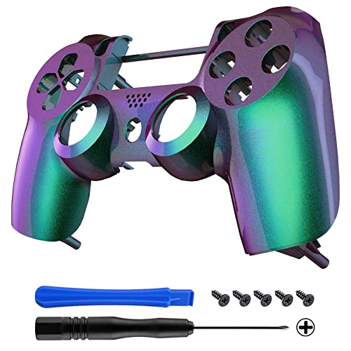 eXtremeRate Chameleon Green Purple Glossy Replacement Front Housing Shell Cover Compatible with ps4 Slim Pro Controller CUH-ZCT2 JDM-040/050/055 - Controller NOT Included