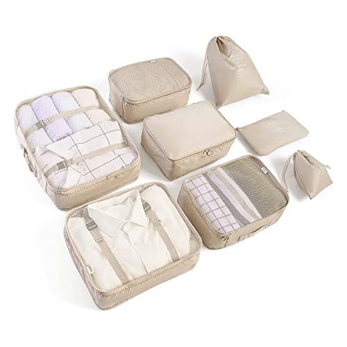 LANSKLBD 8 Set Packing Cubes for Suitcases Travel Luggage Packing Organizers,Travel Essentials Luggage Organizer for Travel Accessories Shoe Bag Tioletry Bag Laundry Bag