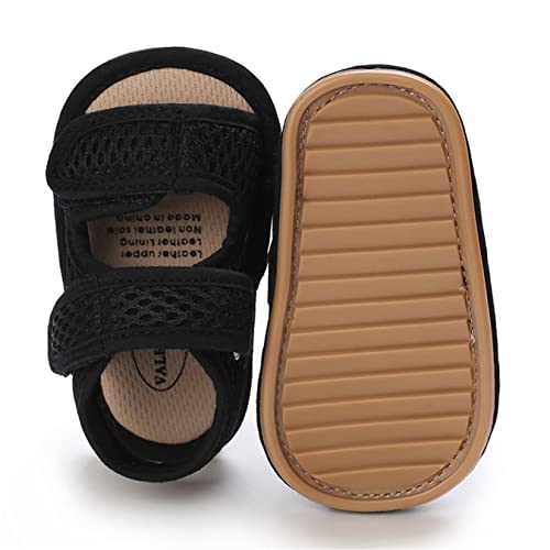 E-FAK Baby Boys Girls Summer Sandals Closed-Toe Non-Slip Rubber Sole Toddler Infant First Walker Shoes(12-18 Months Infant,01 Black