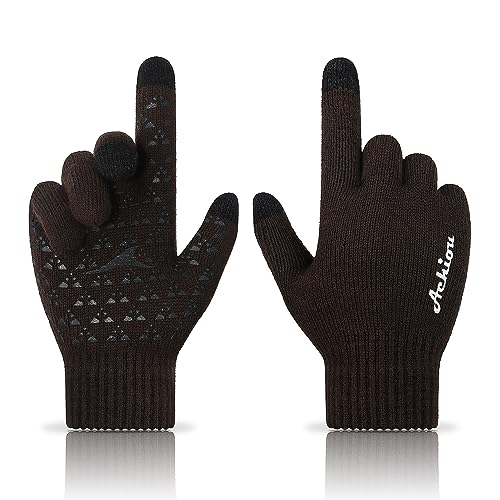 Achiou Winter Gloves for Men Women, Touch Screen Texting Warm Gloves with Thermal Soft Knit Lining,Elastic Cuff