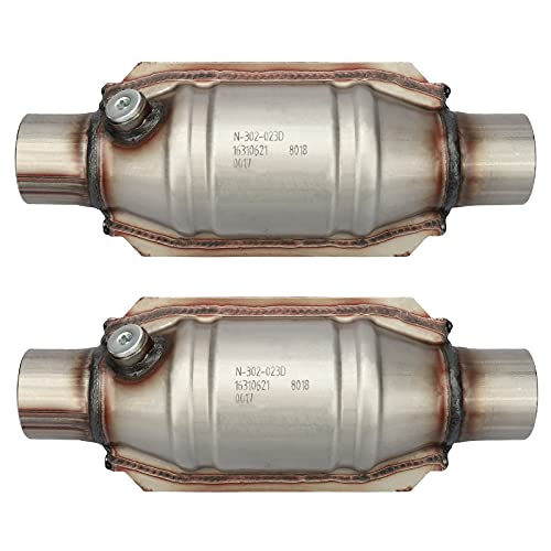 MAYASAF【2 pack】2.25' Inlet/Outlet Universal Catalytic Converter, with O2 Port & Heat Shield (EPA Compliant), 2 pack