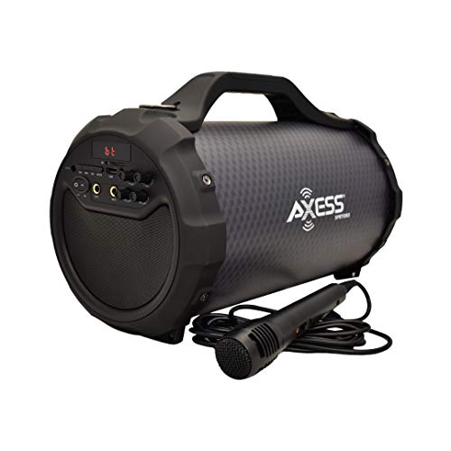 Axess SPBT1083BK Portable Bluetooth Indoor/Outdoor Speaker with Built in 6' Subwoofer, 2 Mic Inputs, USB and SD Disc Inputs, FM Radio