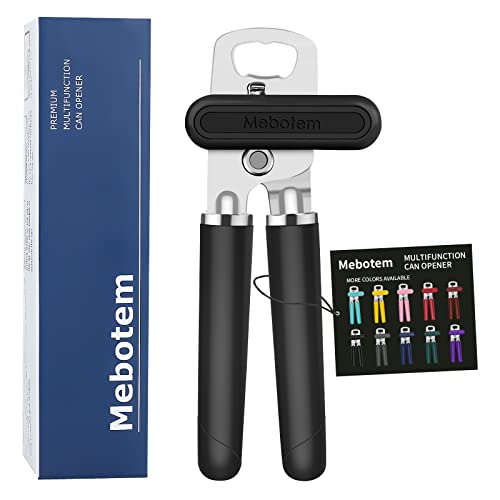 Mebotem Can Opener Manual, Handheld Heavy Duty Can Opener, Stainless Steel Smooth Edge Hand Can Openers, Easy Turn Knob Bottle Opener, Top Lid Kitchen Essentials Gadgets Tool, Black