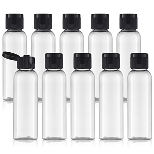 Tekson Travel Bottles Empty 2oz (10 PCS), Plastic Travel Size Cosmetic Container, TSA Amber Squeeze Bottle for Shampoo, Conditioner (Flip Cap)
