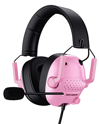 SENZER SG500 Surround Sound Pro Gaming Headset with Noise Cancelling Microphone - Soft Memory Foam Padding - Portable Foldable Headphones for PC, PS4, PS5, Xbox One, Switch - Pink