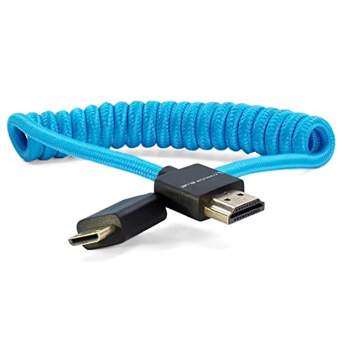 KONDOR Blue 4K Mini HDMI Thin Coiled Braided Cable for On-Camera Monitors, Capture Cards + More