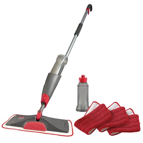 Rubbermaid Microfiber Reveal Spray Mop Floor Cleaning Kit with 3 Microfiber Wet Pads, 1 Solution Refillable Bottles for Wet & Dry Use, Washable & Reusable Pads, Cordless, for All Floor Types
