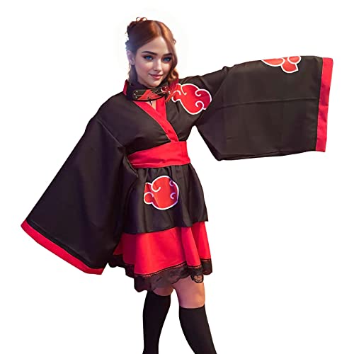 Anime Ninja Kimono Dress Halloween Anime Cosplay Maid Outfit Costume Fancy Dress Uniform for Women Red