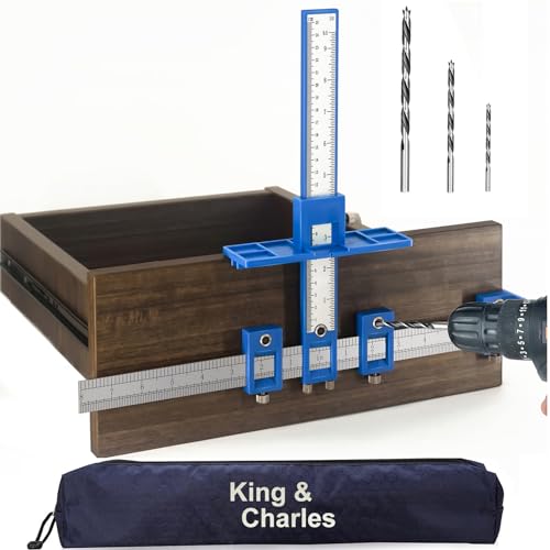 King&Charles Cabinet Hardware Jig, Cabinet Handle Jig with Point Wood Drils Bits, Cabinet Jig for Handles and Pulls on Drawers/Cabinets/Doors, Cabinet Hardware Template Tool Set.