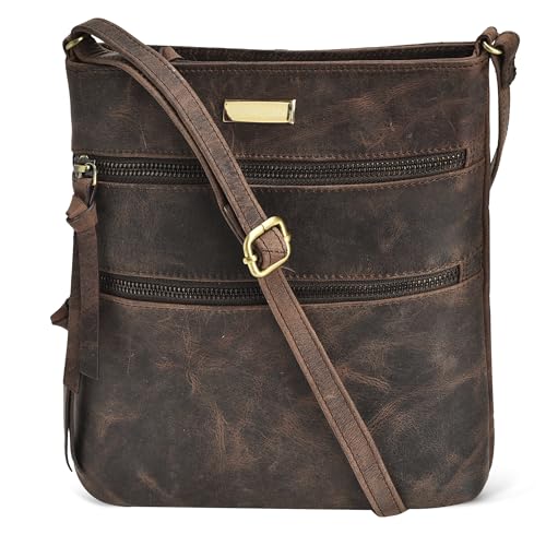 ESTALON Leather Crossbody Bags for Women - Trendy Women's Shoulder Bag - Cross body Sling Purses for Women - Ladies Handbags - Gifts for Her - Brown