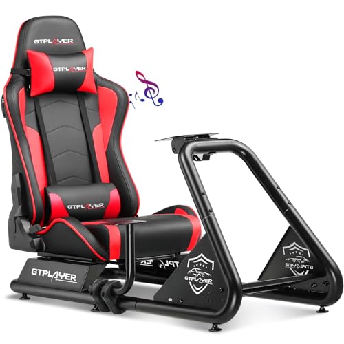 GTPLAYER Racing Simulator Cockpit with Seat and Bluetooth Speakers, Racing Style Reclining Seat and Ultra-Sturdy Alloy Steel Frame (Red)