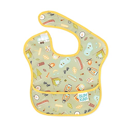 Bumkins Bibs for Girl or Boy, SuperBib Baby and Toddler 6-24 Mos, Essential Must Have for Eating, Feeding, Baby Led Weaning Supplies, Mess Saving Catch Food, Waterproof Soft Fabric, Camp Gear Green