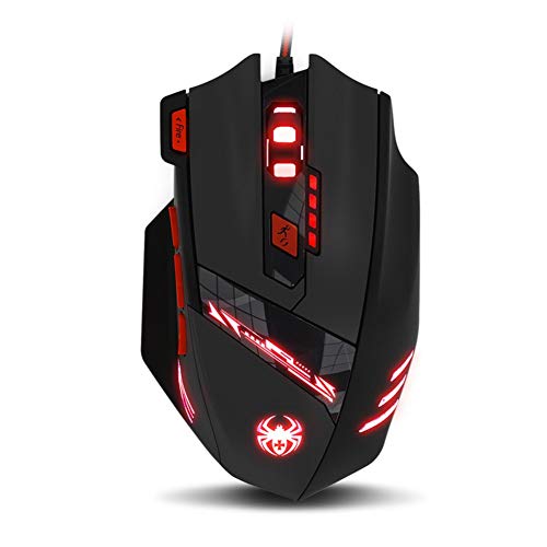 Granvela Zelotes T90 9200 DPI High Precision USB Wired Gaming Mouse for Big Hand,8 Buttons,7-Color LED Breathing Light, Weight Tuning Set (Black)