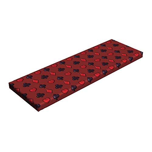 Lunarable Poker Bench Pad, Suits of Cards Pattern with Clubs Spades and Hearts on an Abstract Red Background, Standard Size HR Foam Cushion with Decorative Fabric Cover, 45' x 15' x 2', Ruby Black