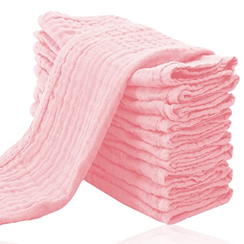 Cute Castle 12 Pack Muslin Burp Cloths for Baby - Ultra-Soft 100% Cotton Baby Washcloths - Large 20'' by 10'' Super Absorbent Milk Spit Up Rags - Burpy Cloths for Unisex, Boy, Girl - Pink