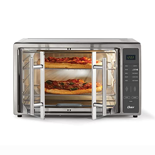 Oster Air Fryer Oven, 10-in-1 Countertop Toaster Oven, XL Fits 2 16' Pizzas, Stainless Steel French Doors