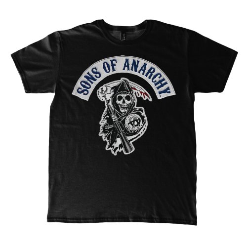 Sons of Anarchy SOA Blue Logo Patch Reaper Black Adult T-shirt Tee (Adult Medium)
